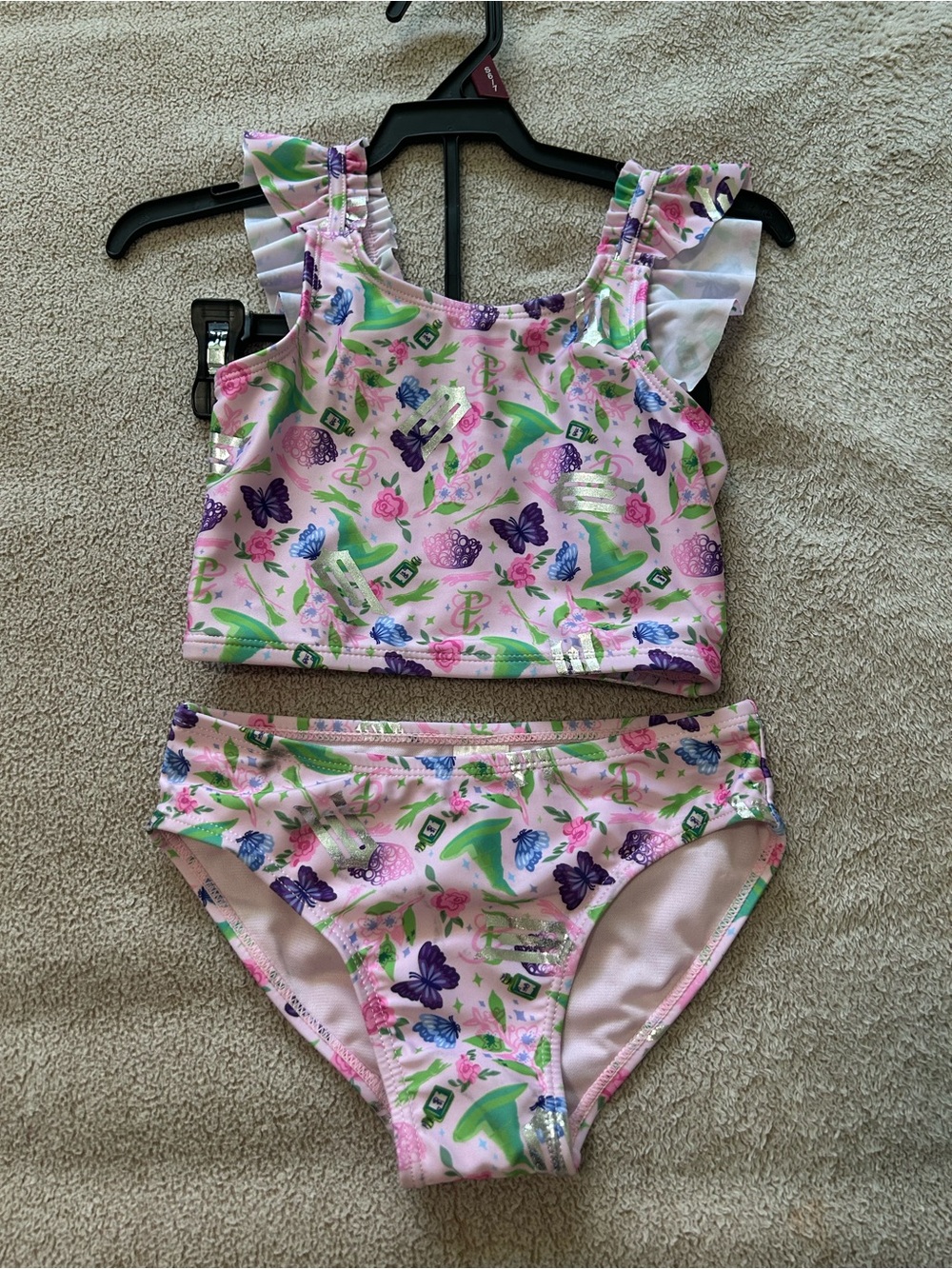Girls Two-Piece Pink Butterfly & Floral Swimsuit size 6 NWT
